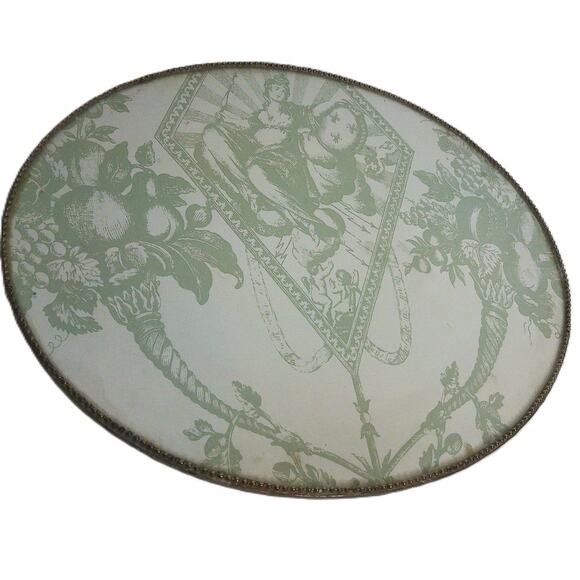 Vintage Agraria Oval Toile Vanity Tray Signed Gumps San Francisco - Picture 6 of 6